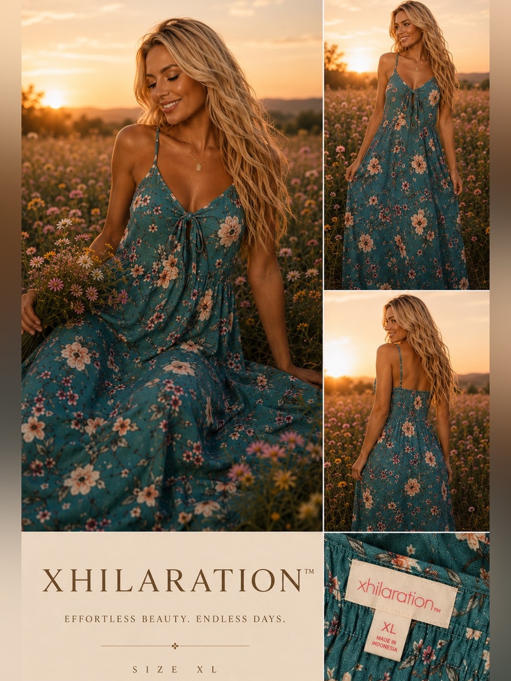 Xhilaration Teal Floral Spaghetti-Strap Maxi Dress
